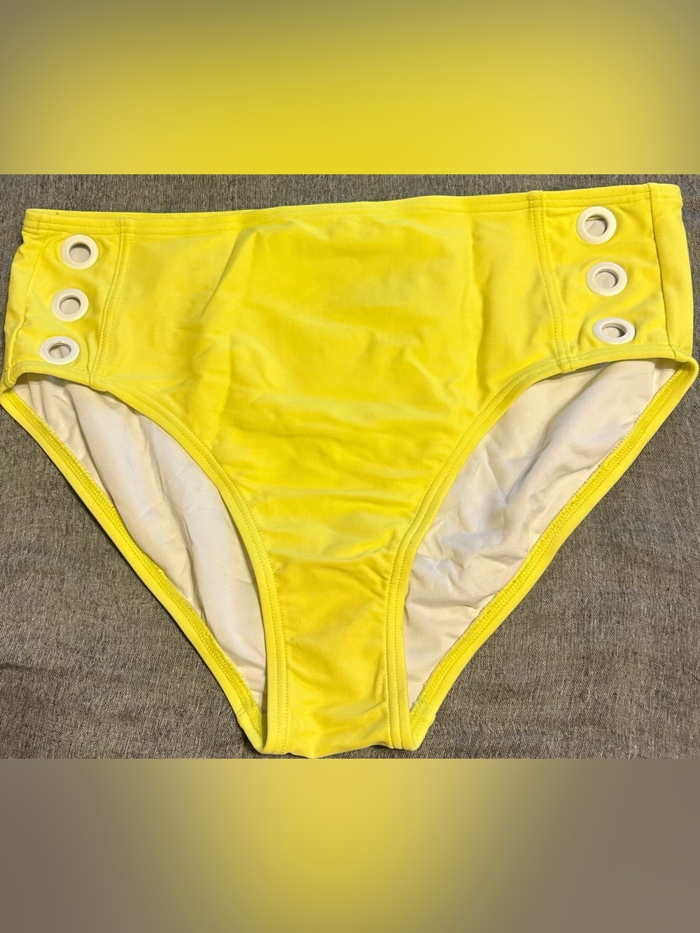DKNY Bright Yellow High-Rise Swim Bottoms with Grommets M